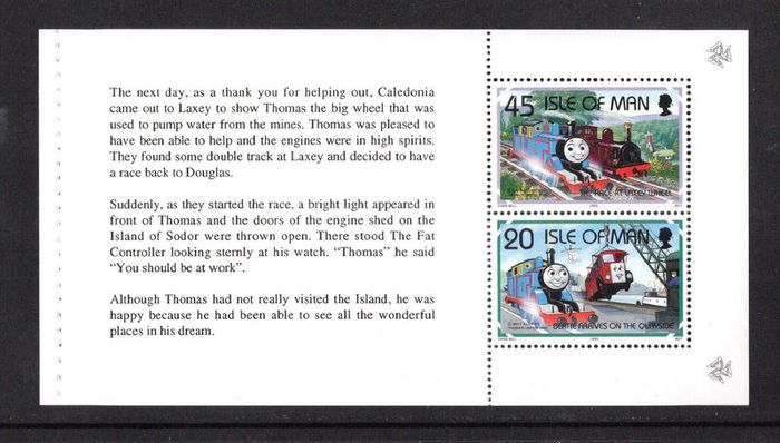1995 Isle of Man 50th Anniversary of Thomas The Tank Engine Stories by Reverend Awdry Commemorative Stamp Booklet Mint Never Hinged (MNH).