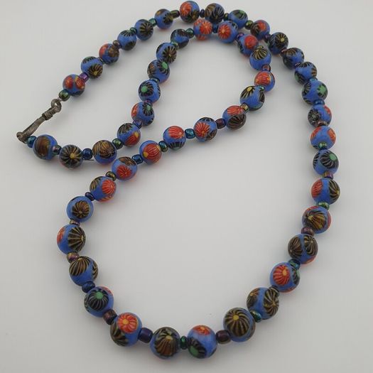 Antique Venetian Style Floral Glass Beads Necklace