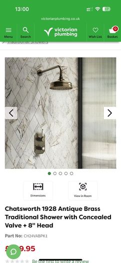 Chatsworth 1928 Antique Brass Traditional Shower with Concealed Valve + 8" Head