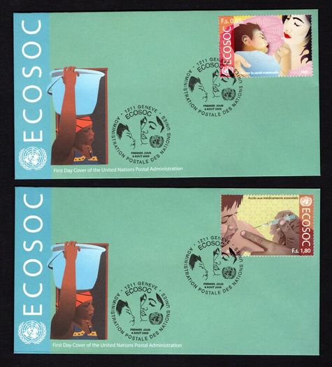 2009 United Nations (US, Geneva & Vienna) Economic & Social Council Commemorative Stamps United Nations Postal Administration First Day Covers (6) with individual stamp