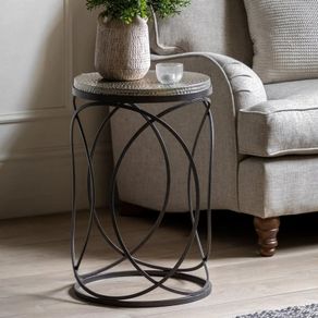 Kimba side tables - hammered metal golden top on black stylish legs
