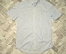 Lacoste Mens Light Blue Pin Stripe Short Sleeve Button Up Shirt Size 38 Medium