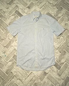 Lacoste Mens Light Blue Pin Stripe Short Sleeve Button Up Shirt Size 38 Medium