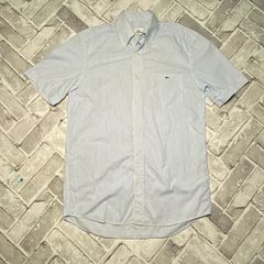 Lacoste Mens Light Blue Pin Stripe Short Sleeve Button Up Shirt Size 38 Medium