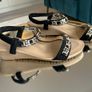Ladies Black & Gold Low wedge Sandals from Evans Image 4