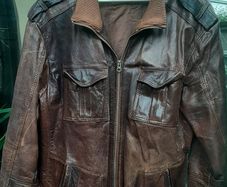 mens large brown leather bomber jacket