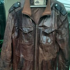 mens large brown leather bomber jacket
