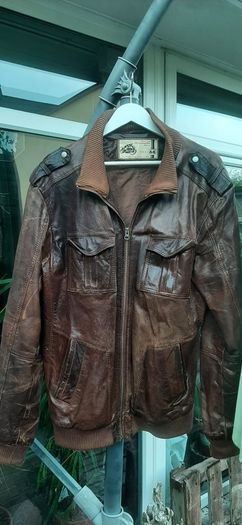 mens large brown leather bomber jacket