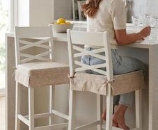 Pair of Classic White Wooden Bar Stools with Cushions