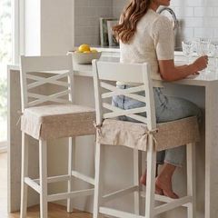 Pair of Classic White Wooden Bar Stools with Cushions