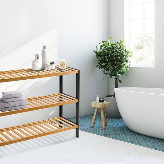 NEW SALE | 3 Tier Natural Bamboo Shoe Rack Easy Assembly & Strong Design Shelf Organiser Ideal for Bedroom,Bathroom,Hallway & Small Spaces Large Capacity Up to 12 Pairs of Shoes(55x70x25cm)