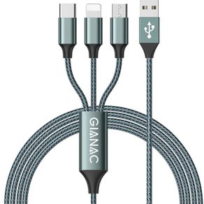 Multi Charger Cable, 3 in 1 Charger Cable [1.2M] Multiple USB Cable Nylon Braided with Micro USB Type C Lightning Cable Connector for iPhone, Android Galaxy, Huawei, Nexus, Nokia,LG, Sony, PS4-Green