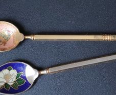 Vintage gold tone enamel cloisonne souvenir spoons