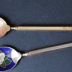 Vintage gold tone enamel cloisonne souvenir spoons