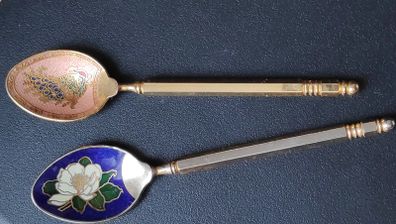 Vintage gold tone enamel cloisonne souvenir spoons