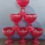 Fabulous Vintage Retro Set of Six Matching Red Sundae Glasses with a Relief Pattern Very Similar to the Very Popular Iittala Marimekko Maribowl Glasses in Cranberry - Perfect for Halloween Image 2
