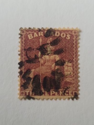 BRITISH COMMONWEALTH BARBADOS 1873 3p claret with postal mark - great perforations.