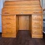 Solid Oak Roll-Top Writing Bureau Desk & Matching Captain's Chair Image 10