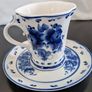 Vintage Russian Gzhel Porcelain Teacup Saucer Katerina Cobalt Blue Stamp Image 3