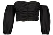Boohoo Ruched Volume Sleeve Crop Top Black UK6 New With Tags