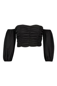 Boohoo Ruched Volume Sleeve Crop Top Black UK6 New With Tags
