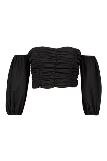 Boohoo Ruched Volume Sleeve Crop Top Black UK6 New With Tags