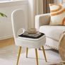 Small Storage Vanity Stool with Folding Backrest, 12.99" x 13.78" x 31.5" Square Teddy Velvet Ottoman, Makeup Chair for Living Room, 4 Metal Legs with Anti-Slip Feet, White Image 4