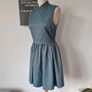 Topshop Boutique vintage retro peacock blue antique gold fit and flare mini dress formal S M 10 Image 4
