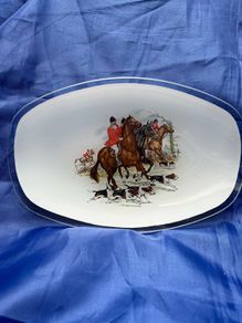 Hunt scene  glass serving platter