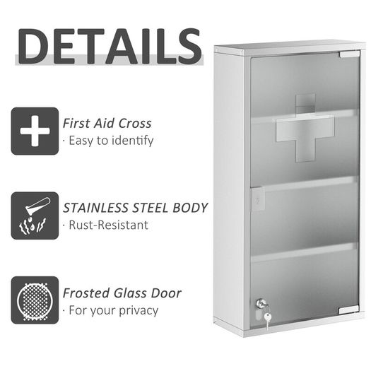 4 Tier Wall Mounted Medicine Cabinet, Stainless Steel