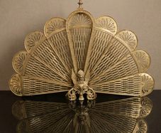 Vintage Solid Brass Folding Fireplace Fan Guard / Hearth Screen