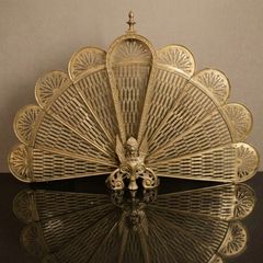 Vintage Solid Brass Folding Fireplace Fan Guard / Hearth Screen