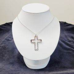 Solid Sterling Silver 925 Cross Pendant & Chain Necklace - 45cm, 7.16g