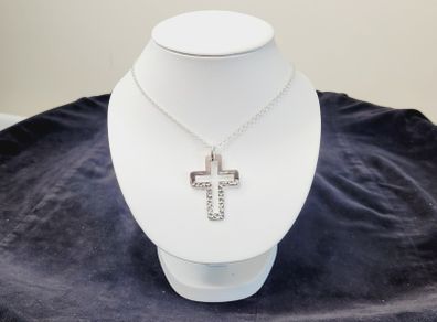 Solid Sterling Silver 925 Cross Pendant & Chain Necklace - 45cm, 7.16g