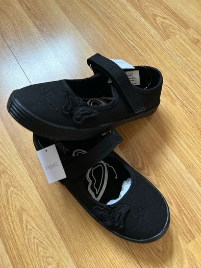 Next Butterfly Embroidered Black Plimsolls Shoes, Junior Size UK 13, EUR 32