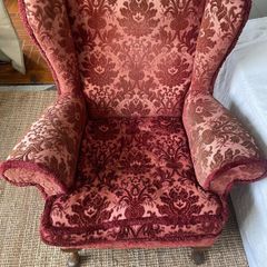 Antique wing chair red and elegant cond. fair