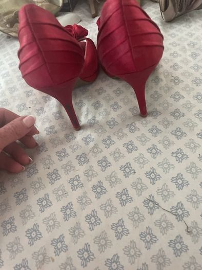 Red satin high heels
