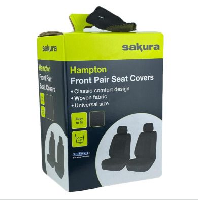 Sakura SS5401 Car and Van Front Seat Covers - Hampton - 1 Pair - Universal Easy Fit, Black
