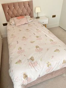 Pink Single bed frame and mattress + side table & lamp