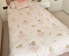 Pink Single bed frame and mattress + side table & lamp