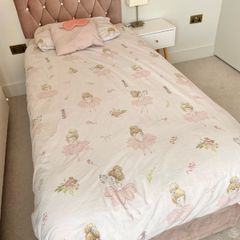 Pink Single bed frame and mattress + side table & lamp