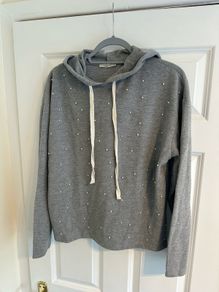 Zara Trafaluc Women's Grey Hoodie with Pearl Detail - Size small