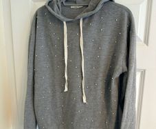 Zara Trafaluc Women's Grey Hoodie with Pearl Detail - Size small