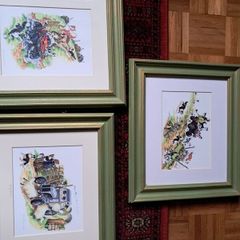 Beautiful Set of 3 Framed "Country Comicals" Prints by Linda Birkinshaw