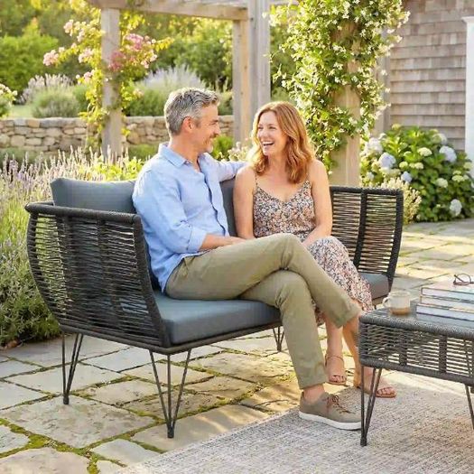 2 Seater Garden Rattan Sofa with Cushions