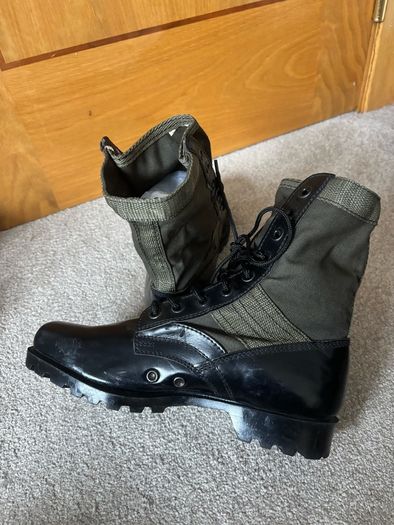 Vintage Military Surplus Style Black & Olive OD Green Panama Sole Jungle Boots - Size 43