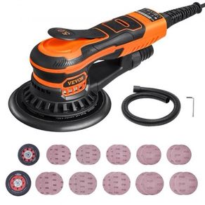 Random Orbital Sander 5 & 6-Inch, 350W Brushless Orbital Sander, 10,000 PRM 6 Variable Speed Electric Palm Sander with 20PCS Sandpapers, Dust Connector & Hose for Woodworking Detailing Sanding