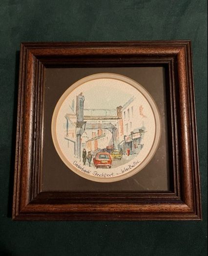 Small vintage John Bellis watercolour painting of Underbank Stockport