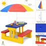 Kids Garden Furniture with Table and 2 Benches for Kids with Parasol Set for Backyard, Patio (Yellow) Image 4
