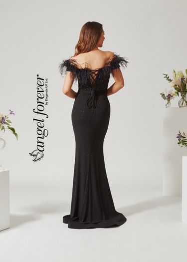 Angel Forever AF4306 Black Sequin & Feather Evening Dress UK 8 XS